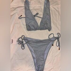 NWT Monday Swimwear Bikini in Powder Blue Shimmer/Metallic
